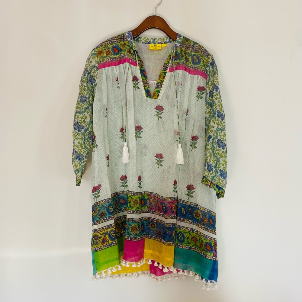 Roberta Roller Rabbit for Gorsuch floral pom pom peasant blouse size S